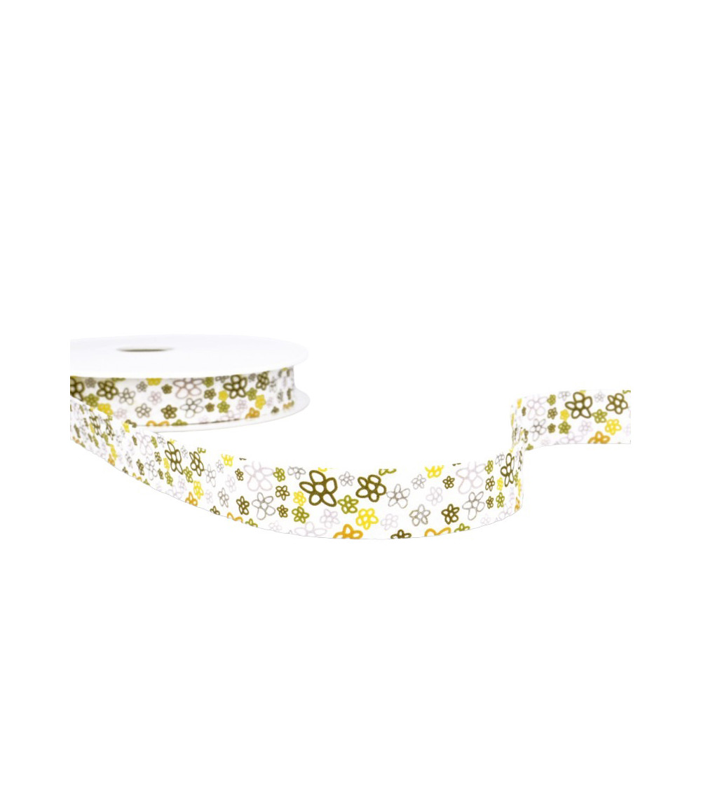 Floppy disk 25m Flower printed bias binding Yellow 20mm