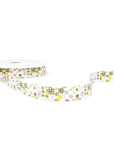 Disquette 25m Biais imprimé fleurs Jaune 20mm