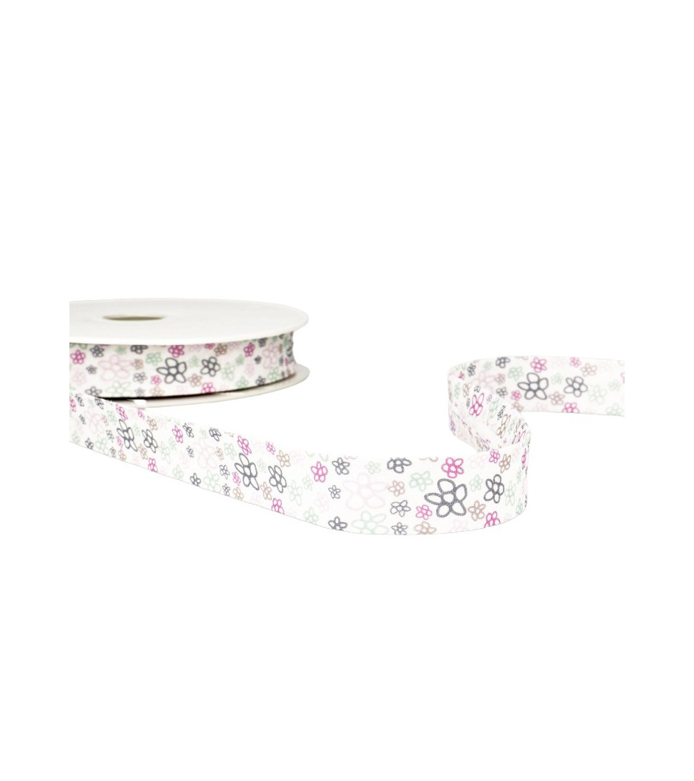 Disquete 25m Cinta al bies estampado flores de Parma 20mm