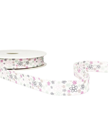 Disquete 25m Cinta al bies estampado flores de Parma 20mm