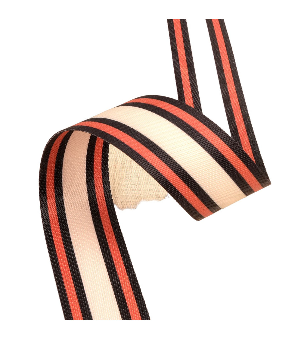 10m spool of striped webbing / beige stripes 40mm