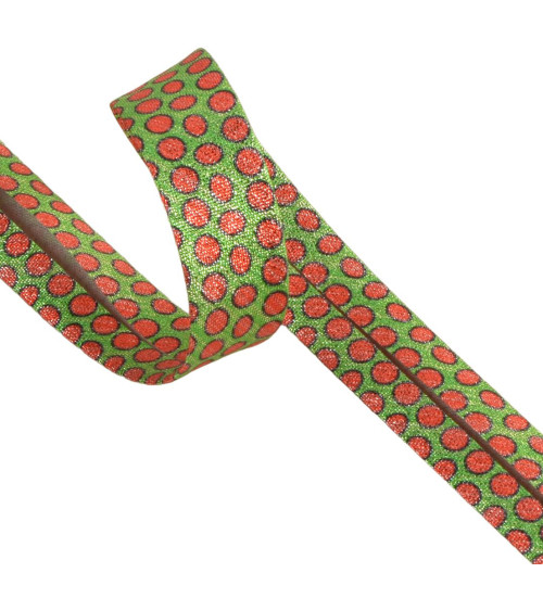 25m spool bias large dark green lurex dots 20mm