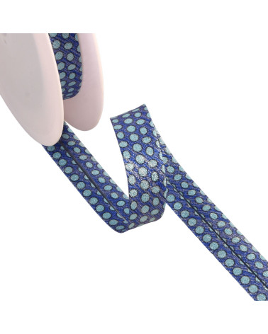 Bobine 25m biais gros pois lurex bleu roy 20mm