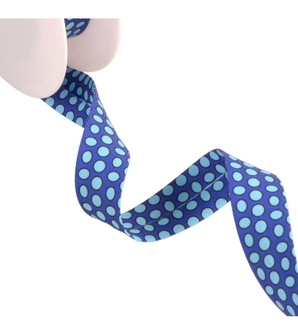 25m spool bias tape large royal blue polka dots 20mm