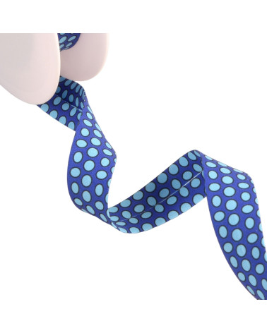 Nastro sbieco in bobina da 25 m con pois grandi blu royal da 20 mm