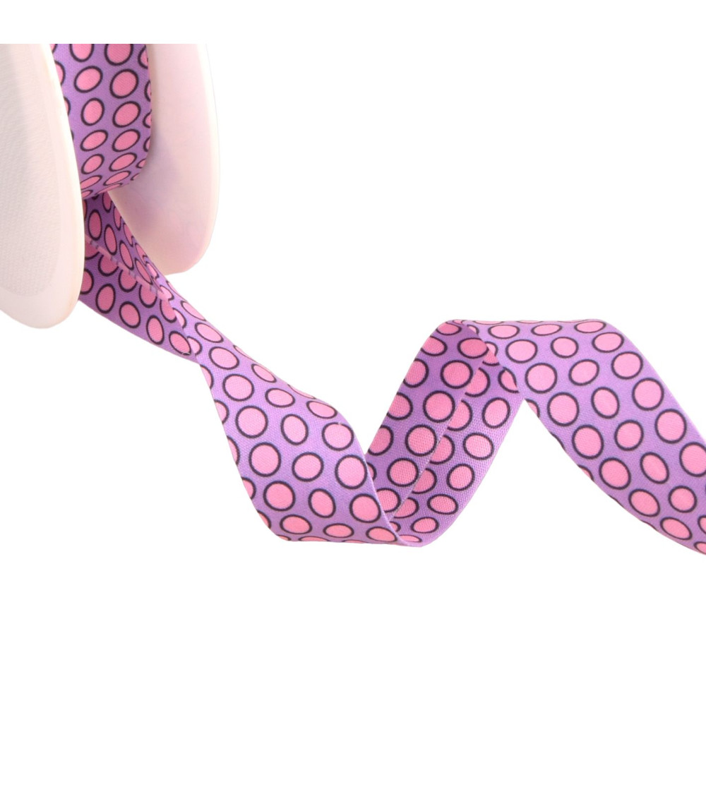25m spool bias tape large purple dots 20mm