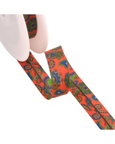 Spool of 25m bias binding with paisley pattern, orange bengal, 20mm