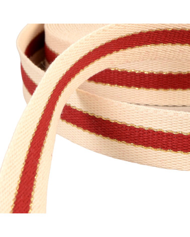 Bobina da 20 m fettuccia a 3 bande filo di cotone metallico da 30 mm rosso