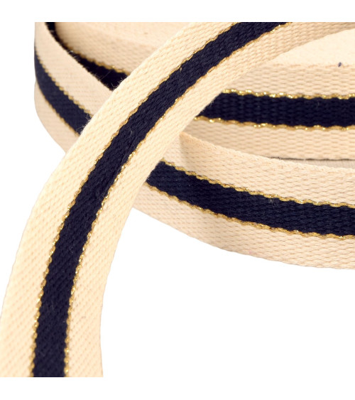 Bobina da 20 m fettuccia a 3 bande filo di cotone metallico 30 mm blu blu navy