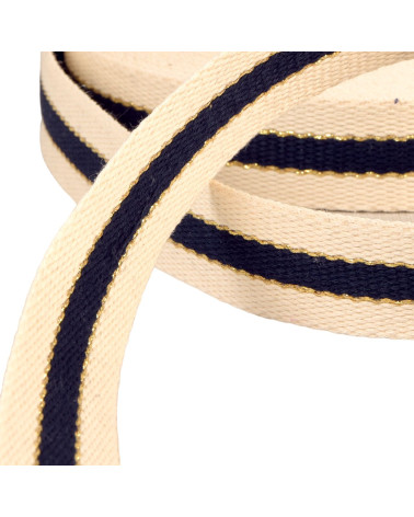 Bobina da 20 m fettuccia a 3 bande filo di cotone metallico 30 mm blu blu navy