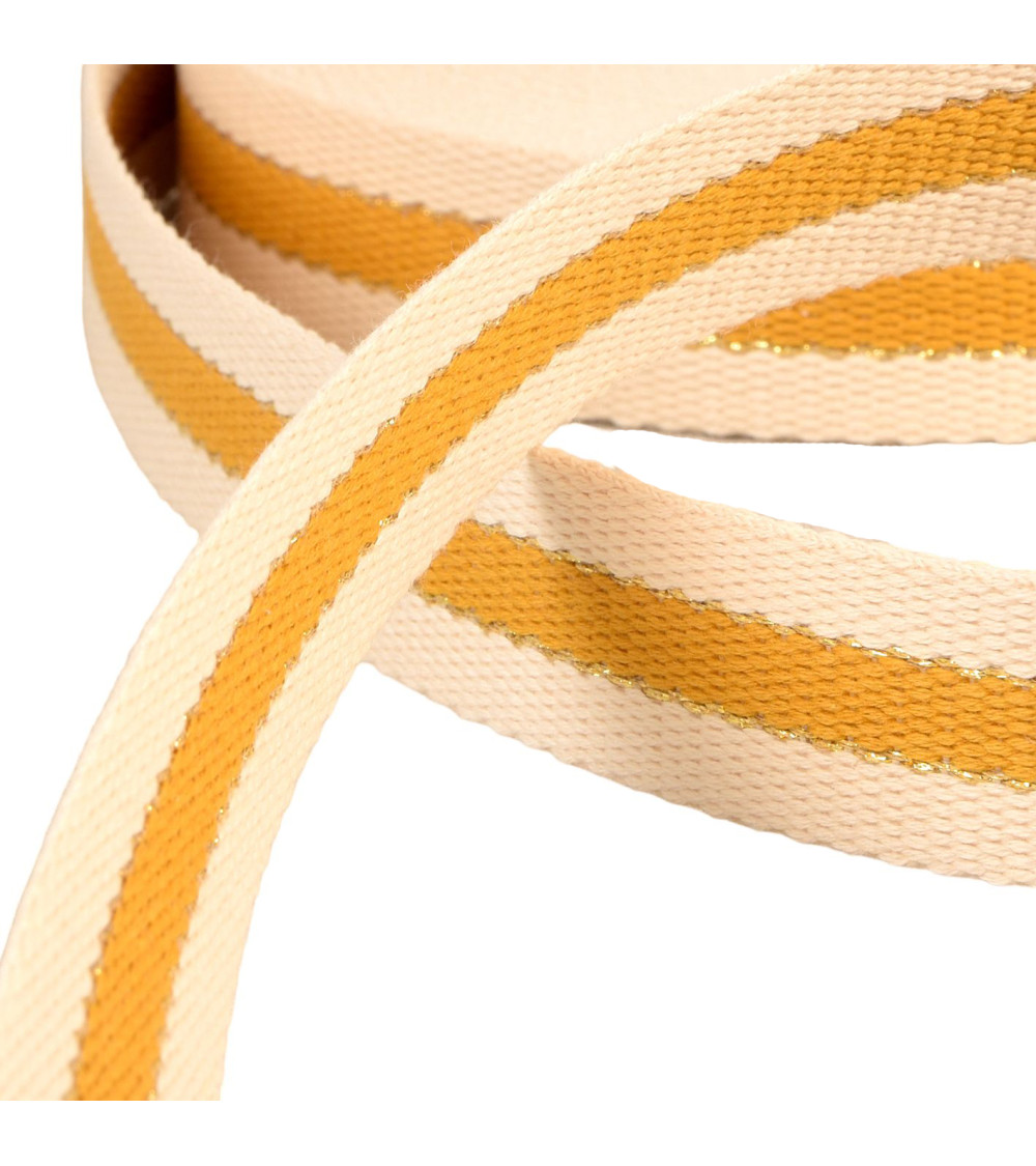 20m reel 3-band webbing metal cotton thread 30mm mustard yellow