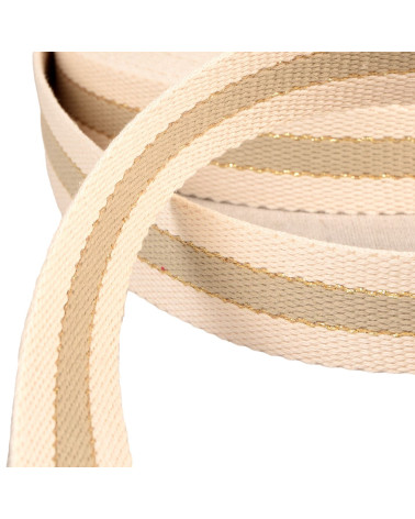 Bobine 20m sangle 3 bandes fil métal coton 30mm taupe