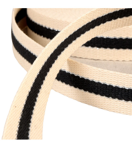20m reel 3-band webbing metal cotton thread 30mm black/white
