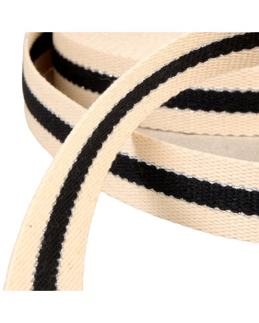 Bobina da 20 m fettuccia a 3 bande filo di cotone metallico da 30 mm nero/bianco