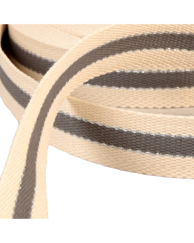 Spool 20m strap 3 bands metal thread cotton 30mm gray pink