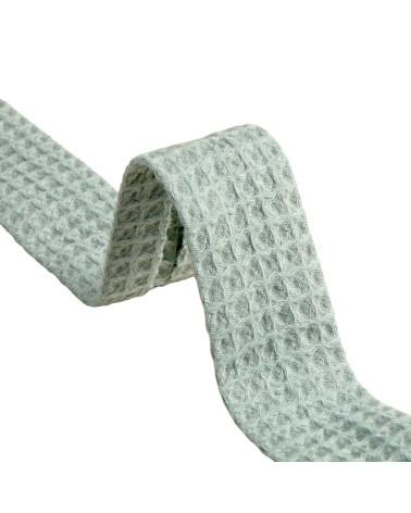 Spool of 20m organic cotton honeycomb bias binding 27mm light khaki green Made in Europe