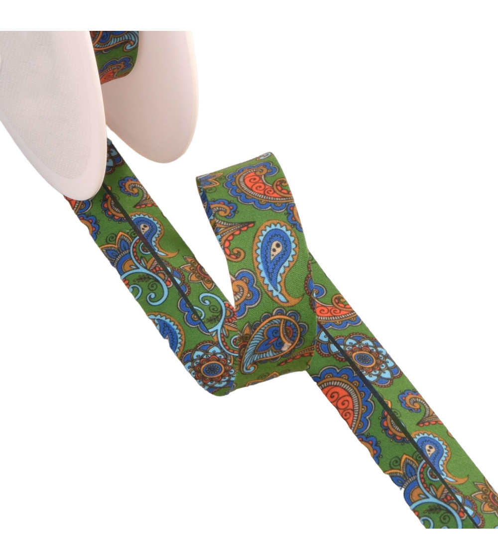 Dark green paisley pattern bias binding 20mm per meter made in France
