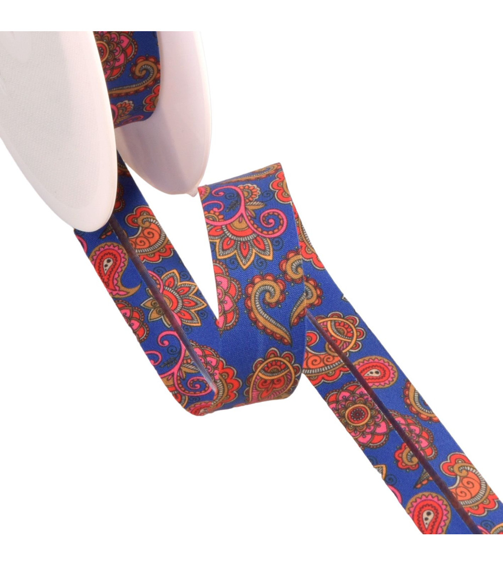 Bias binding royal blue paisley pattern 20mm per meter made in France