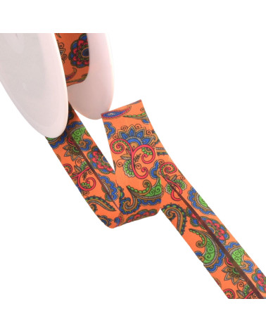 Orange paisley pattern bias binding 20mm per meter made in France