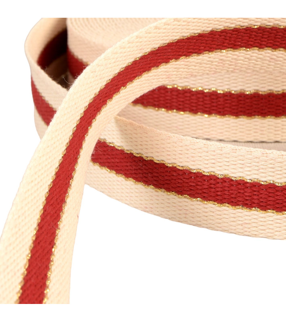 3-band metal wire strap 100% cotton 30mm red per meter