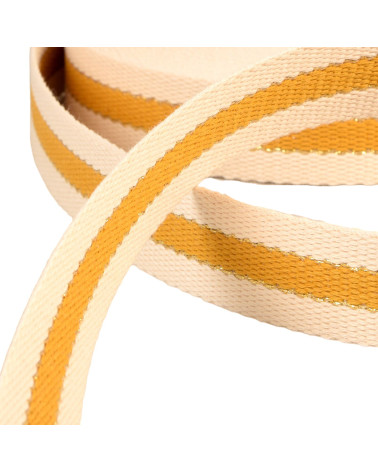 Cinturino in filo metallico a 3 fasce 100% cotone 30 mm giallo senape al metro