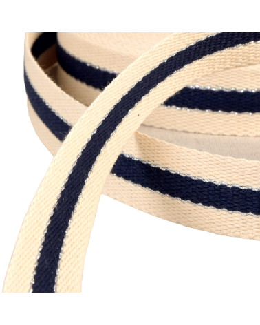 Reggetta in filo metallico a 3 strisce 100% cotone 30 mm blu navy al metro