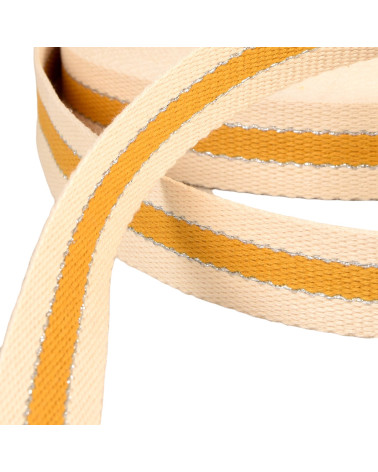 3-strip strap with metal thread, 100% cotton, 30mm, pink and black, per meter
