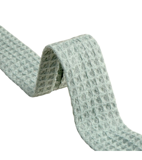 Honeycomb bias binding 100% organic cotton 27mm light khaki green by the meter made in Europe