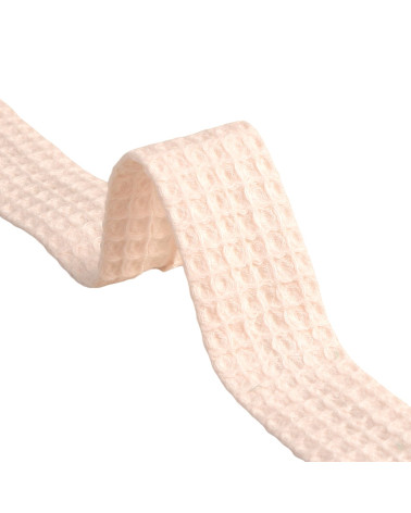 Wabenschrägband aus 100 % Bio-Baumwolle, 27 mm Lachs pro Meter, hergestellt in Europa