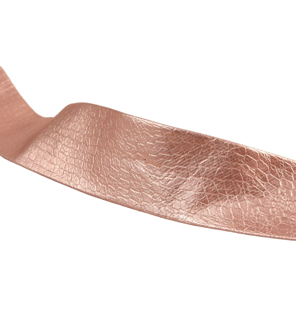 Cracked imitation leather bias 50% polyurethane 50% viscose 27mm pink copper per meter made in Europe