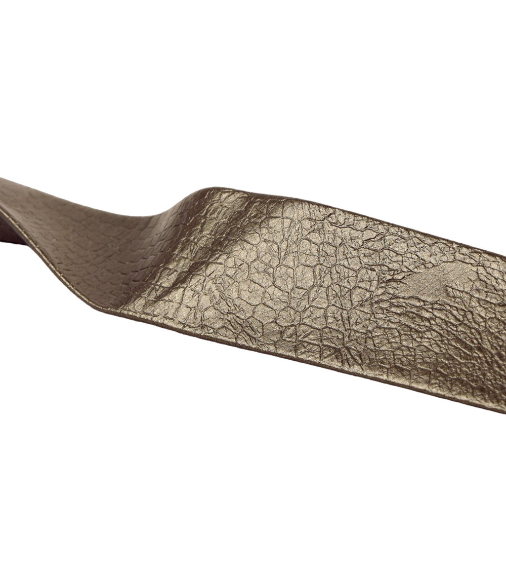 Cracked faux leather bias 27mm metallic gray by the meter made in Europe