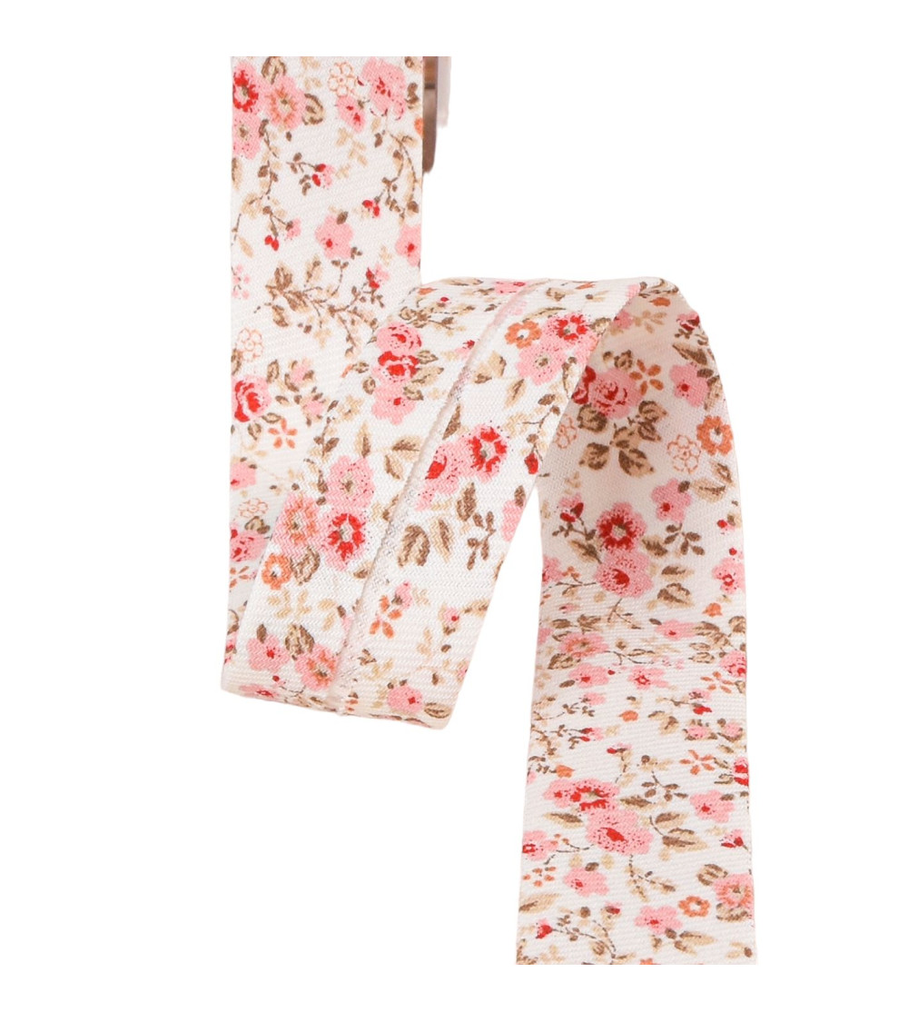 Bias flower fabric gots pink fuchsia 20mm per meter made in France
