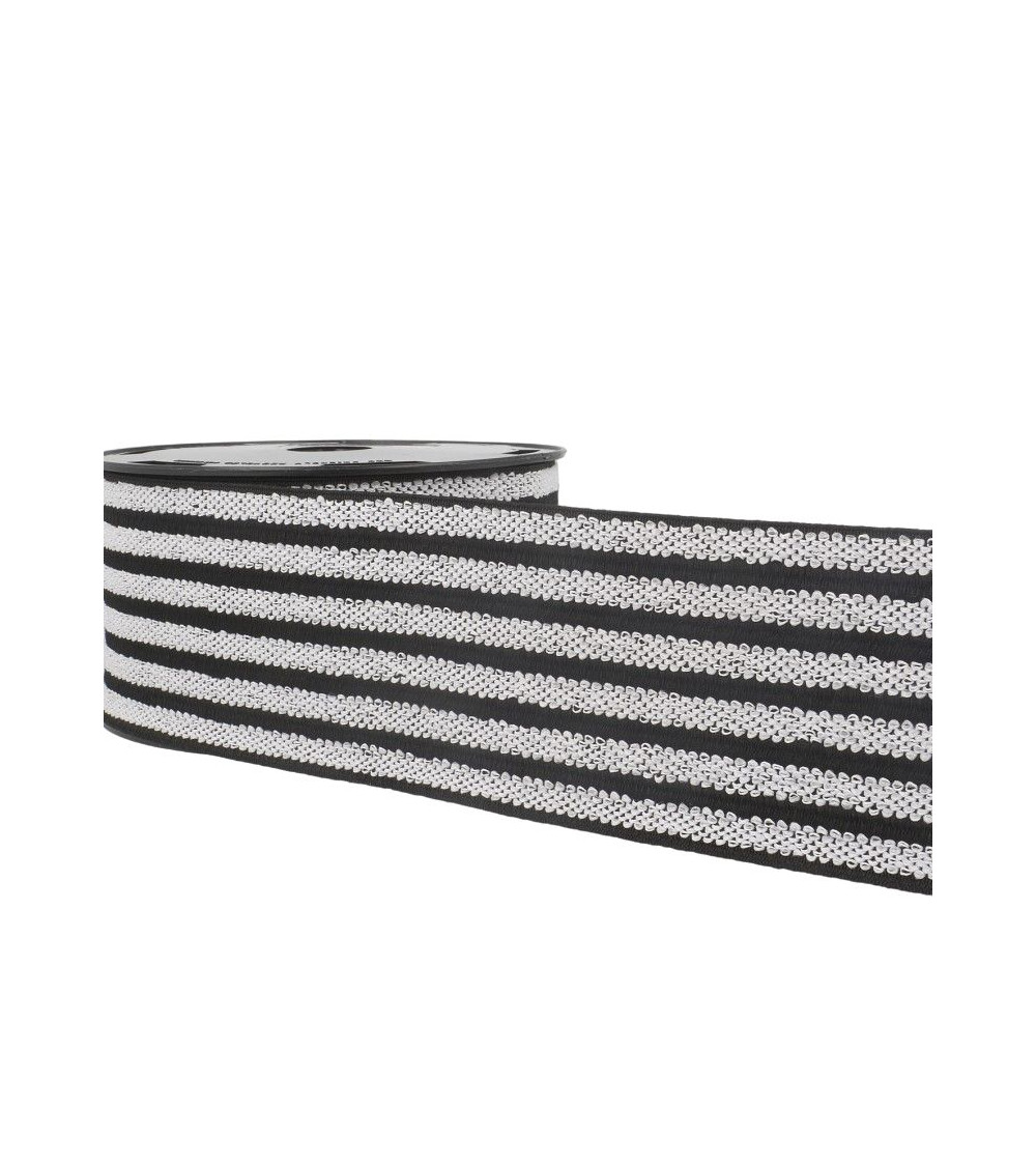 Bobina da 10 mt Cintura elastica a righe/righe Nero/bianco/nero
