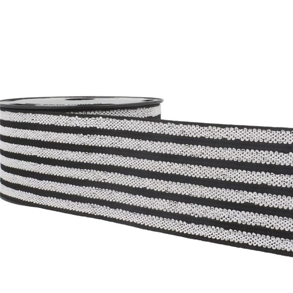 Bobine 10m Elastique ceinture stripes/rayures Noir/blanc/noir