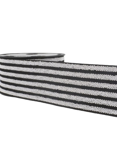 Bobina da 10 mt Cintura elastica a righe/righe Nero/bianco/nero