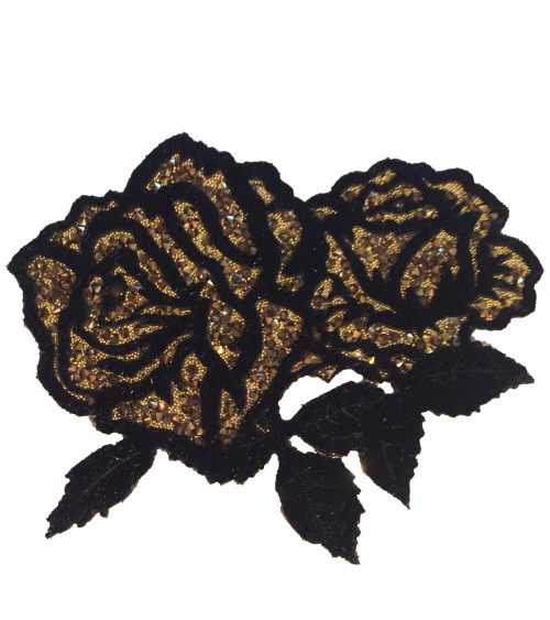 Iron-on patch Rose double black and gold XL