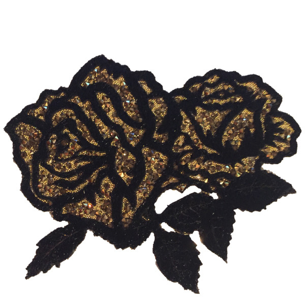 Ecusson thermocollant Rose double noir et or XL