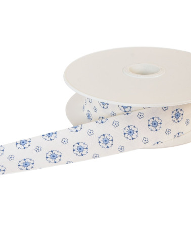 25m reel bias flowers 25mm navy blue