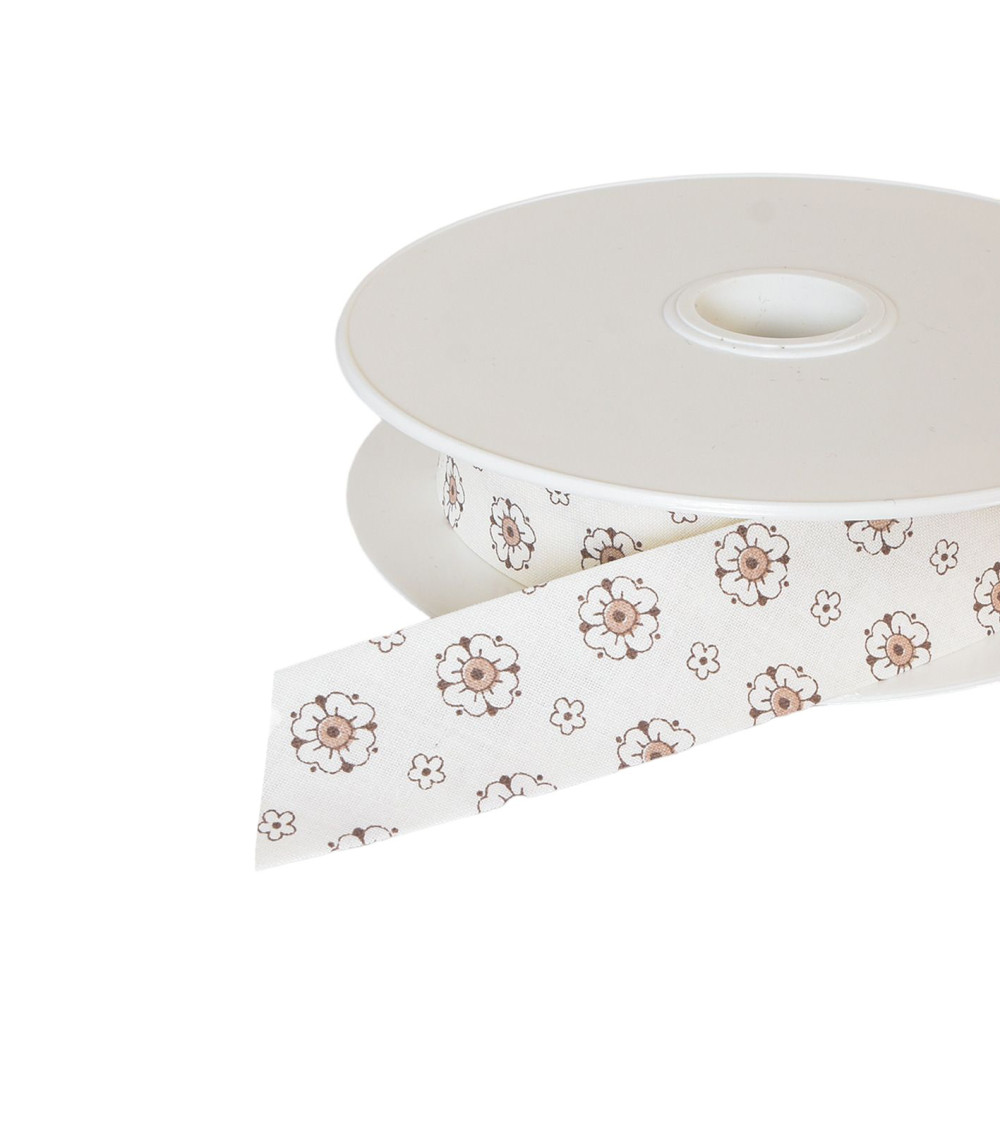 25m reel bias flowers 25mm beige