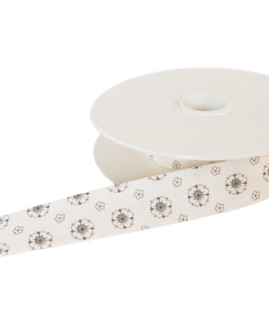 Spool of 25m flower bias binding 25mm light khaki green