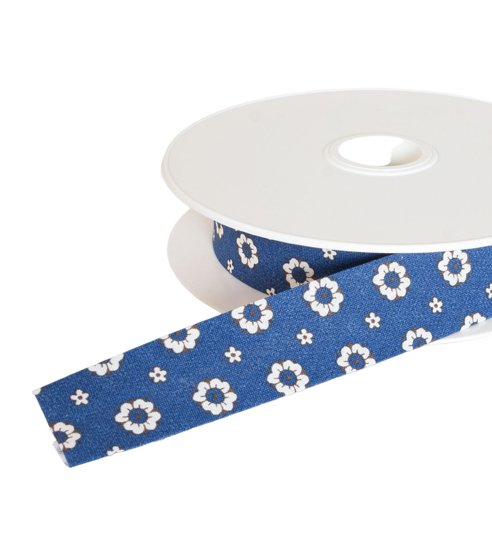 25m reel bias flowers 25mm navy blue