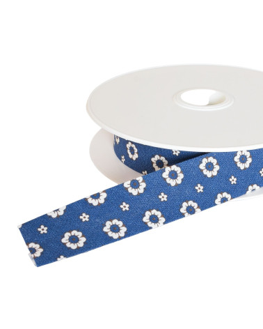 25m reel bias flowers 25mm navy blue