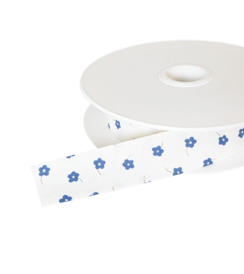 25m spool bias small flowers 25mm navy blue