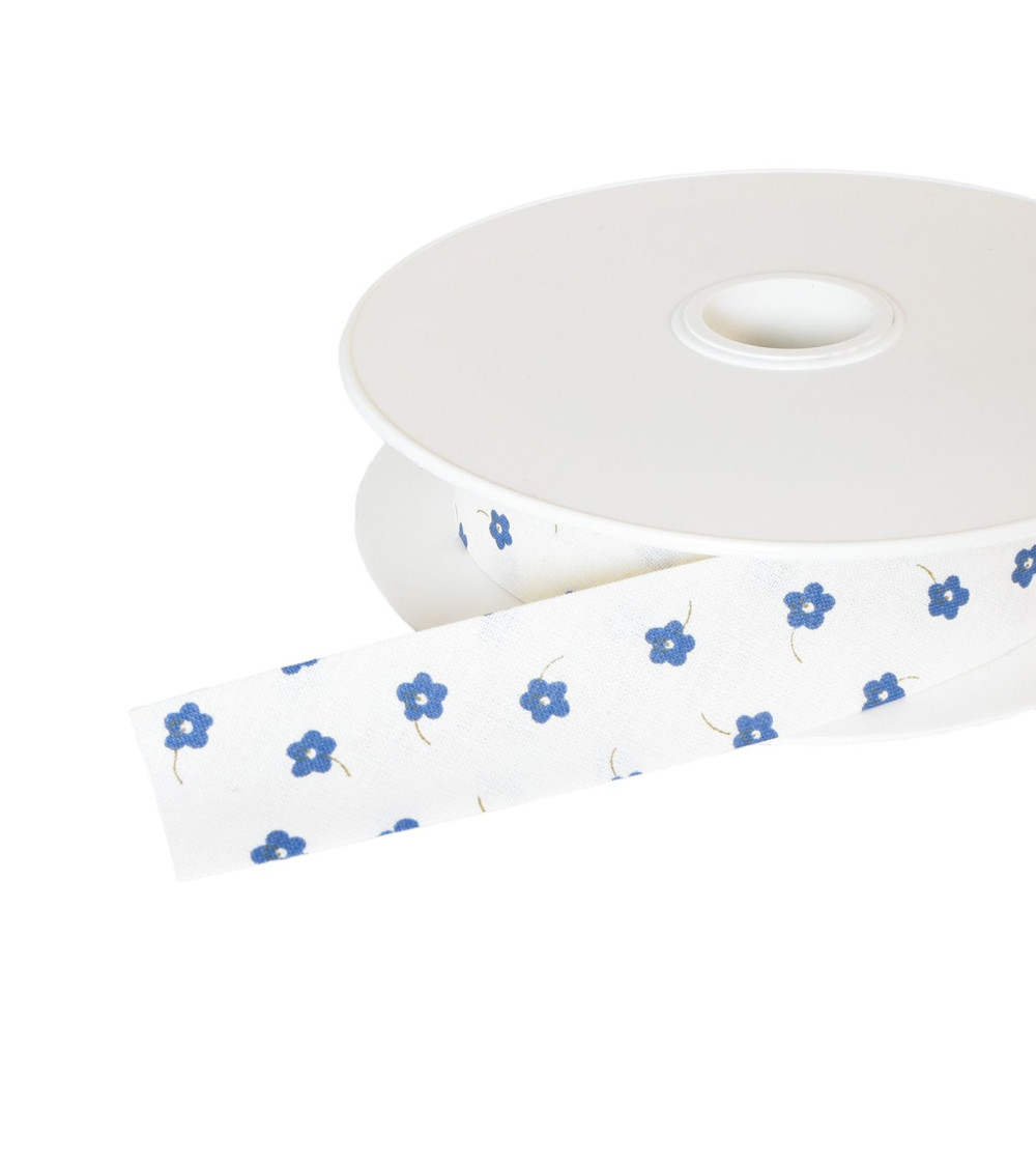 25m spool bias small flowers 25mm navy blue