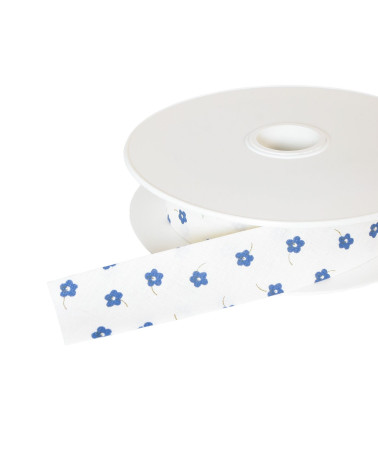 25m spool of small flower bias binding 25mm navy blue