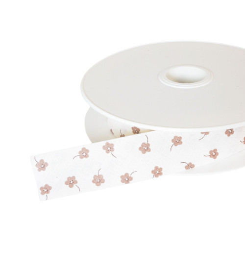 Bobine 25m biais petites fleurs 25mm beige