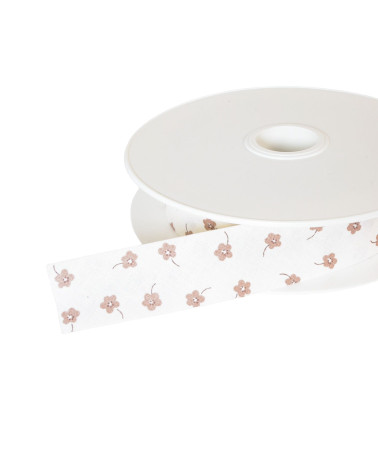 25m reel bias small flowers 25mm beige