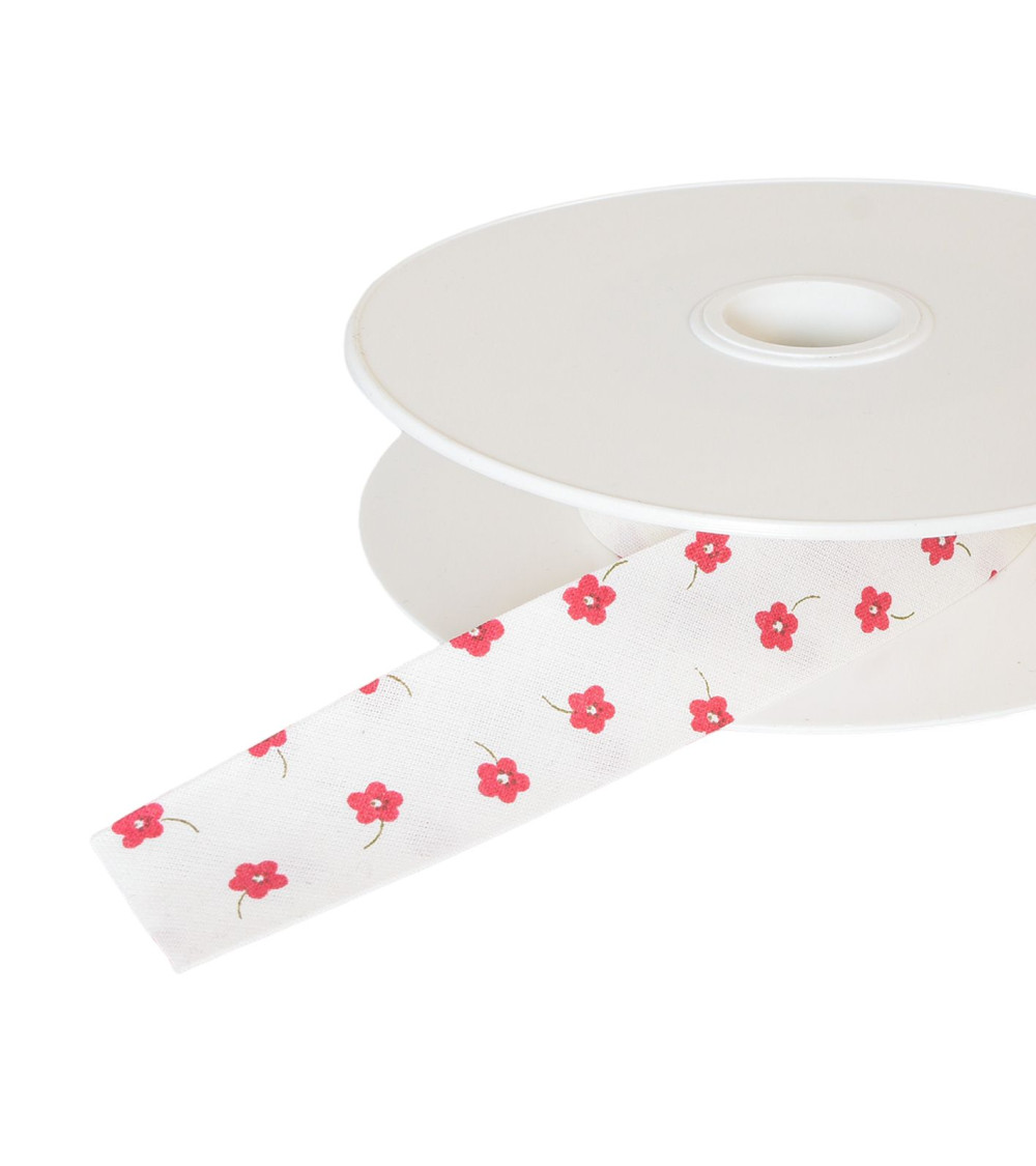 25m spool bias small flowers 25mm burgundy red
