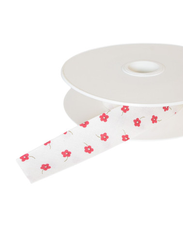 Bobina da 25 m di sbieco a fiori piccoli da 25 mm rosso bordeaux