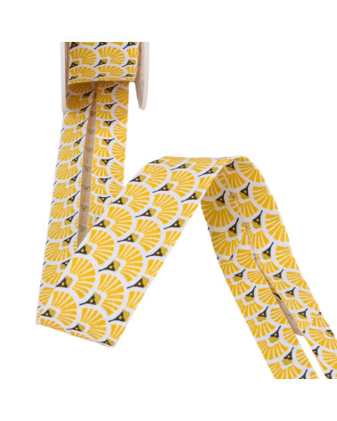 Biais éventails jaune or 27mm au mètre fabriqué en France